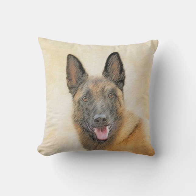 Belgian Malinois Painting - Cute Original Dog Art Throw Pillow (Front)