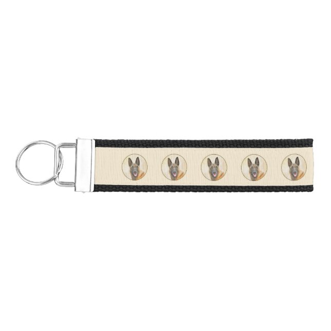 Belgian Malinois Painting - Cute Original Dog Art Wrist Keychain (Keys on Left)