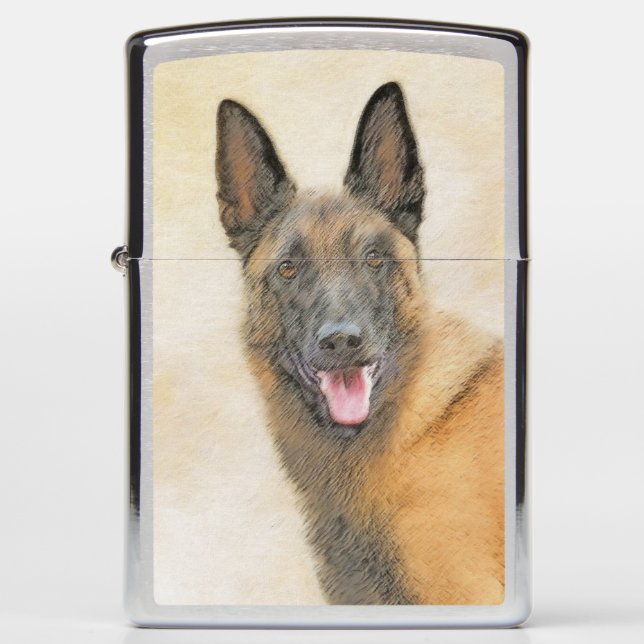 Belgian Malinois Painting - Cute Original Dog Art Zippo Lighter (Front)