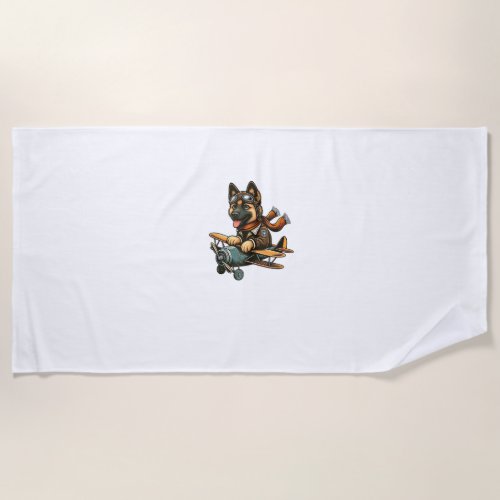 Belgian Malinois Pilot Dog Funny Aviator  Beach Towel