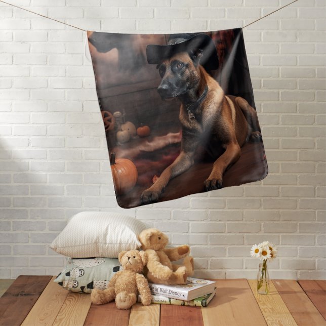 Belgian Malinois Pumpkins Halloween Scary Baby Blanket (In Situ)