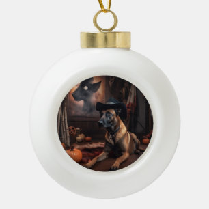 Belgian Malinois Pumpkins Halloween Scary Ceramic Ball Christmas Ornament