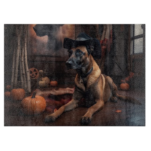 Belgian Malinois Pumpkins Halloween Scary Cutting Board (Front)
