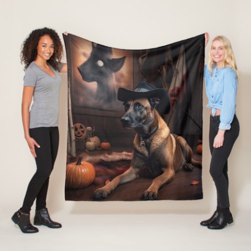 Belgian Malinois Pumpkins Halloween Scary Fleece Blanket