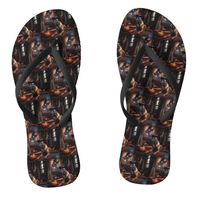 Belgian Malinois Pumpkins Halloween Scary Flip Flops (Footbed)