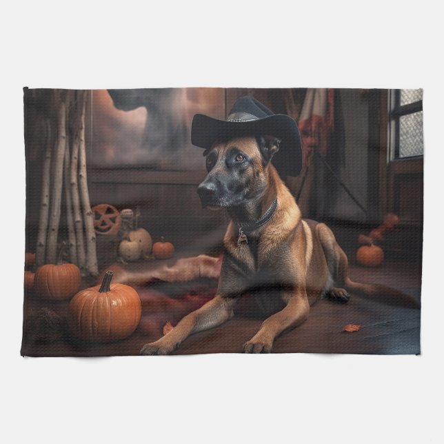 Belgian Malinois Pumpkins Halloween Scary Kitchen Towel (Horizontal)