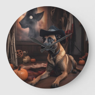 Belgian Malinois Pumpkins Halloween Scary Large Clock