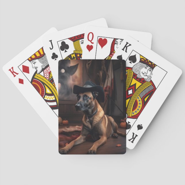 Belgian Malinois Pumpkins Halloween Scary Poker Cards (Back)