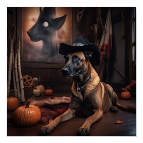 Belgian Malinois Pumpkins Halloween Scary Poster