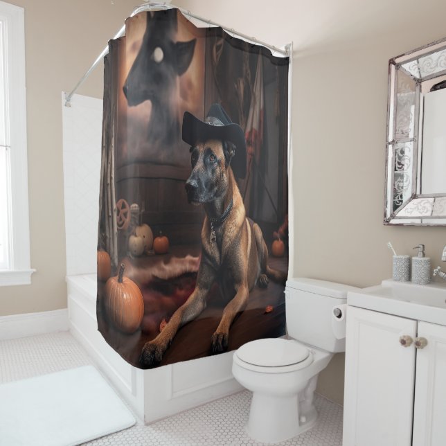 Belgian Malinois Pumpkins Halloween Scary Shower Curtain (In Situ)