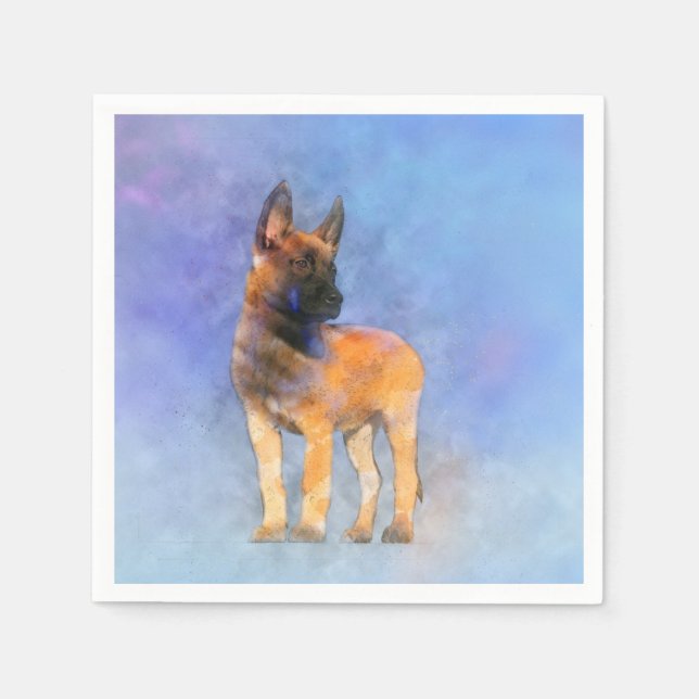 Belgian Malinois Puppy Painting - Mechelaar Paper Napkins (Front)