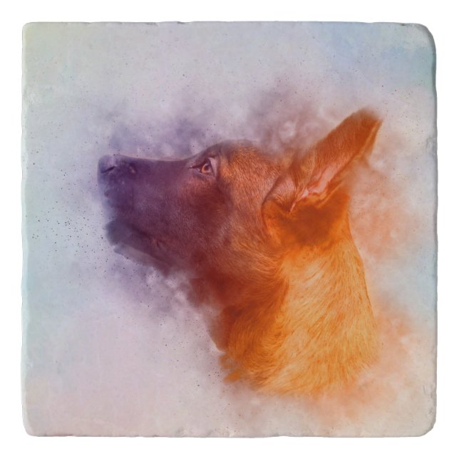 Belgian Malinois Puppy Painting - Mechelaar Trivet (Front)