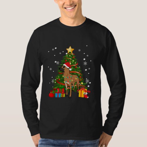 Belgian Malinois Santa Christmas Tree Light T_Shirt