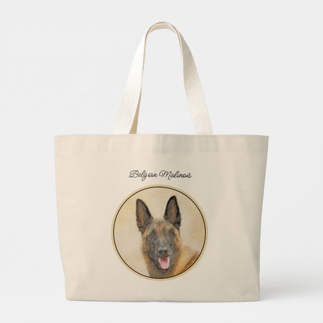 Belgian Malinois Shepherd Mahogany Painting Art Large Tote Bag (Back)