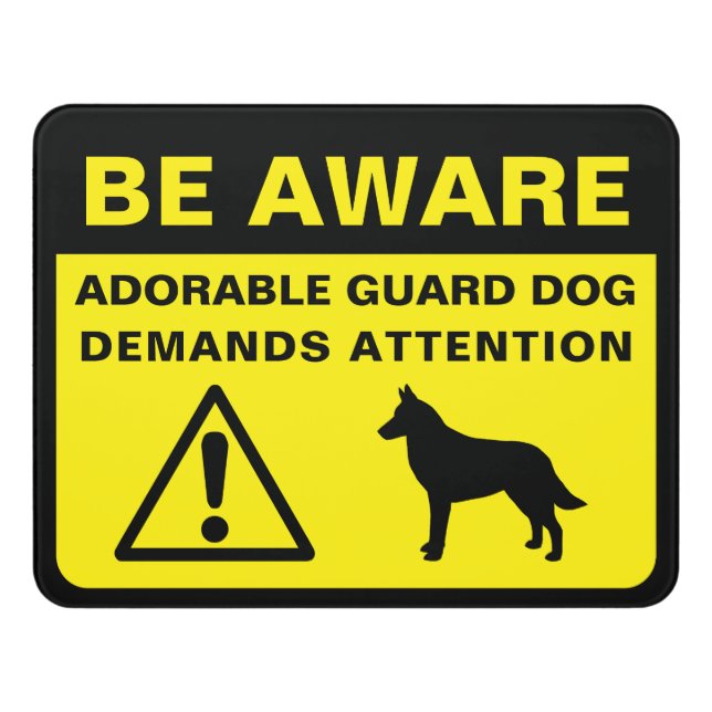 Belgian Malinois Silhouette Guard Dog Warning Door Sign (Contemporary Front)