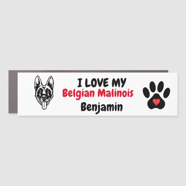 Belgian Malinois Silhouette Heart Pawprint Car Magnet (Front)