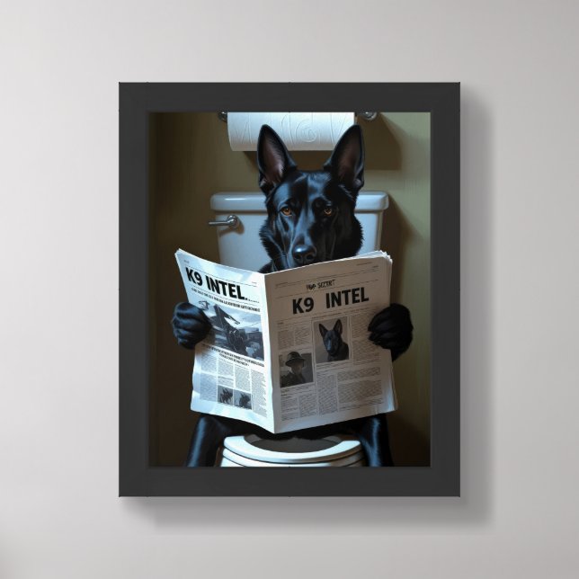 Belgian Malinois Sitting On Toilet Funny Framed Art (Framed Front)