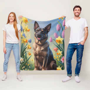 Belgian Malinois Spring Flowers Painting Fleece Blanket