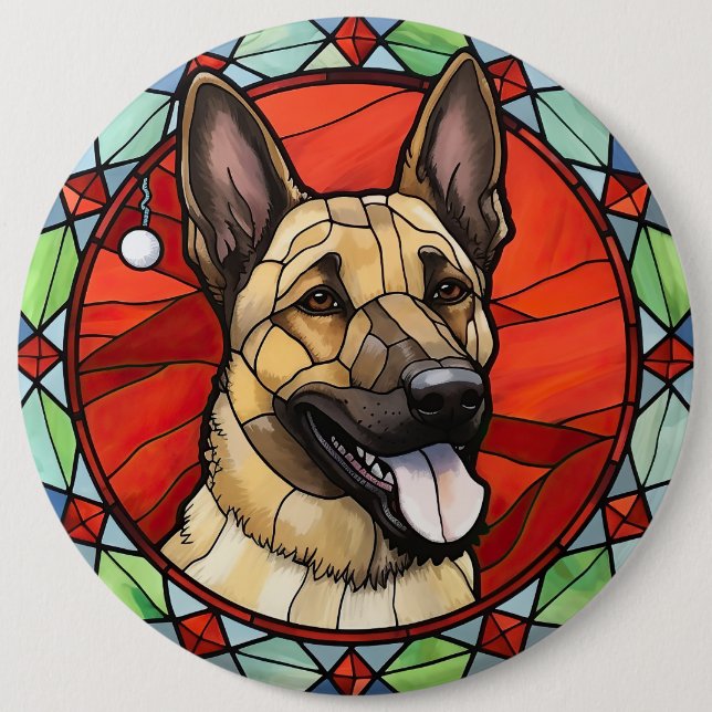 Belgian Malinois Stained Glass Christmas Button (Front)