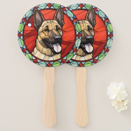 Belgian Malinois Stained Glass Christmas Hand Fan