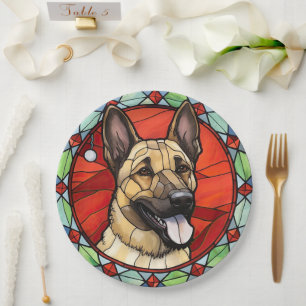 Belgian Malinois Stained Glass Christmas Paper Plates