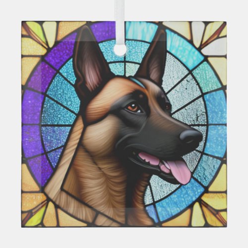 Belgian Malinois Stained Glass  Glass Ornament