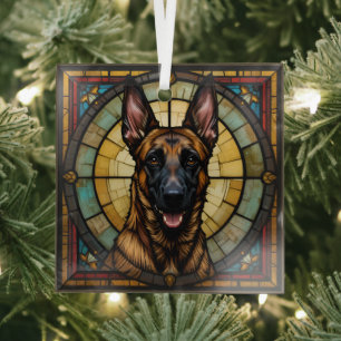 Belgian Malinois Stained Glass Style Illustration Ornament