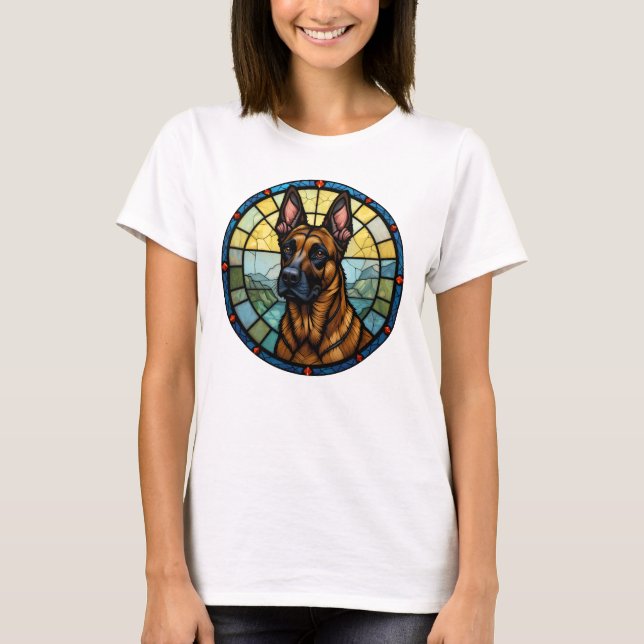 Belgian Malinois Stained Glass Style Illustration T-Shirt (Front)
