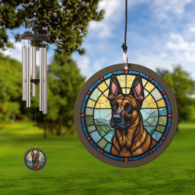 Belgian Malinois Stained Glass Style Illustration Wind Chime (Outdoor)
