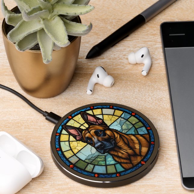 Belgian Malinois Stained Glass Style Illustration Wireless Charger (Desk 2)