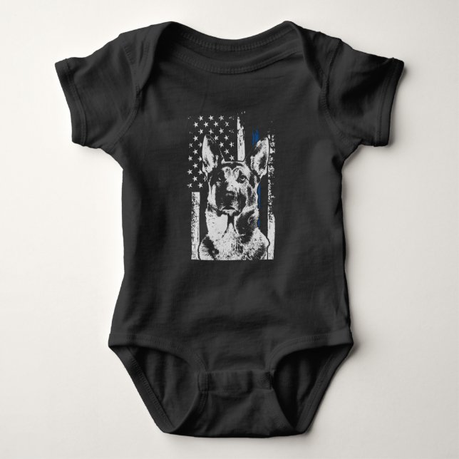 Belgian Malinois Thin Blue Line Police Dog Baby Bodysuit (Front)