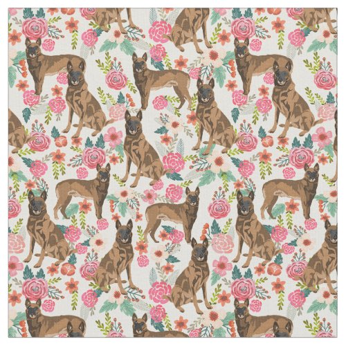 Belgian Malinois vintage florals cream Fabric