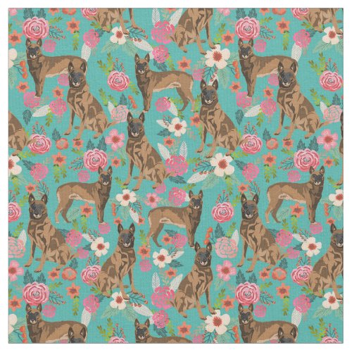 Belgian Malinois vintage florals turquoise Fabric