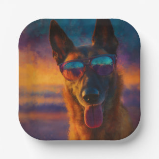 Belgian Malinois Wearing Sunglasses Paper Plates