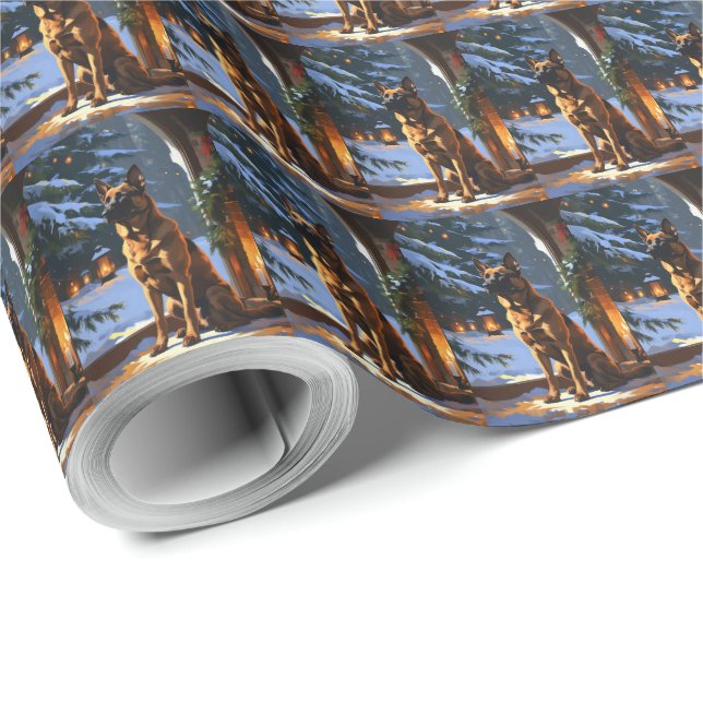 Belgian Malinois With Christmas Lights Holiday  Wrapping Paper (Roll Corner)