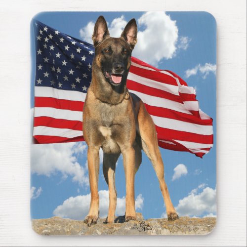 Belgian Malinois with flag mousepad