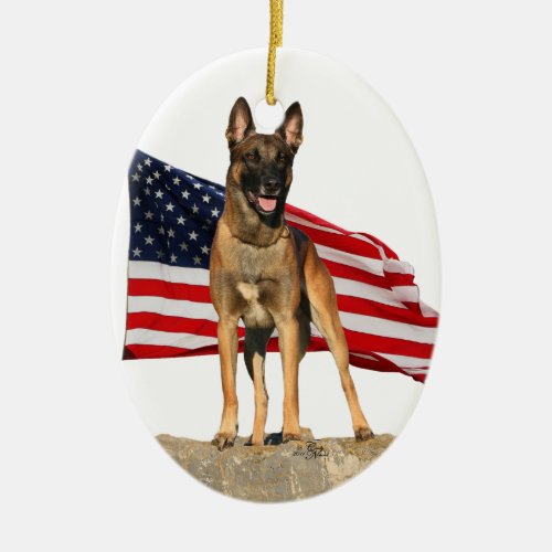 Belgian Malinois with Flag ornament