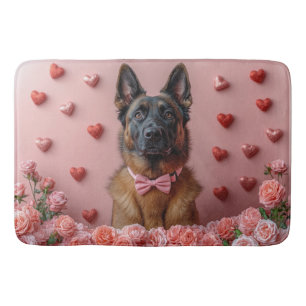 Belgian Malinois with Roses - Valentine's Day  Bath Mat