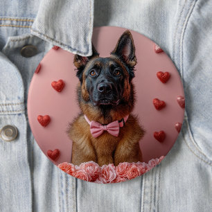 Belgian Malinois with Roses - Valentine's Day Button
