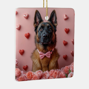 Belgian Malinois with Roses - Valentine's Day Ceramic Ornament