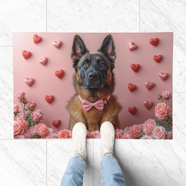 Belgian Malinois with Roses - Valentine's Day  Doormat (Indoor)