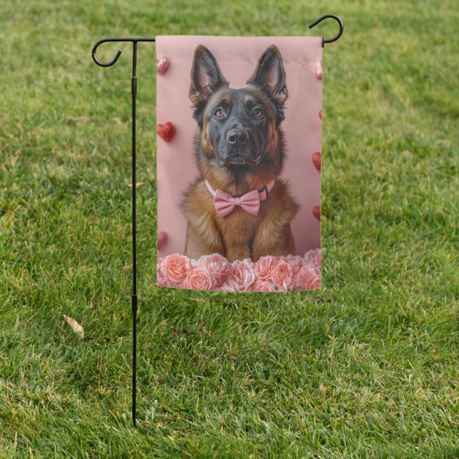 Belgian Malinois with Roses - Valentine's Day  Garden Flag (In SItu)
