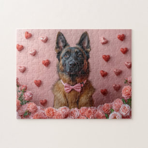 Belgian Malinois with Roses - Valentine's Day Jigsaw Puzzle
