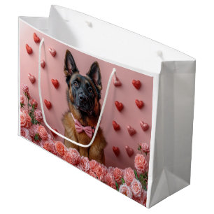 Belgian Malinois with Roses - Valentine's Day Large Gift Bag
