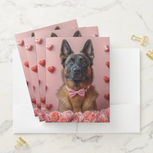 Belgian Malinois with Roses - Valentine's Day Pocket Folder