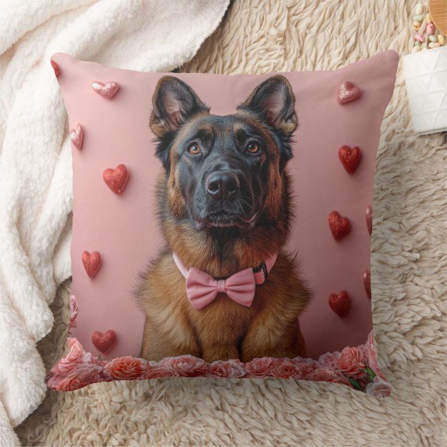 Belgian Malinois with Roses - Valentine's Day  Throw Pillow (Blanket)