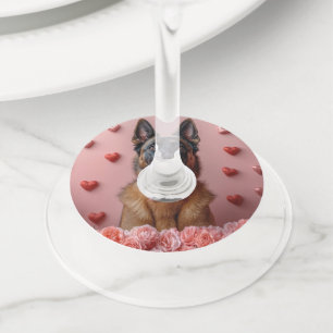 Belgian Malinois with Roses - Valentine's Day Wine Glass Tag