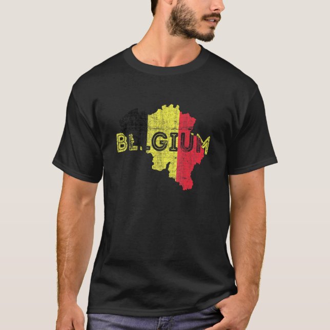 Belgian Map And Flag Souvenir  Distressed Belgium T-Shirt (Front)