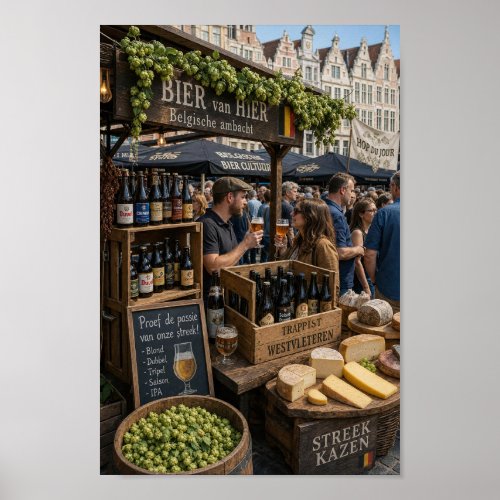 Belgian Market Beer Tasting Scene Poster