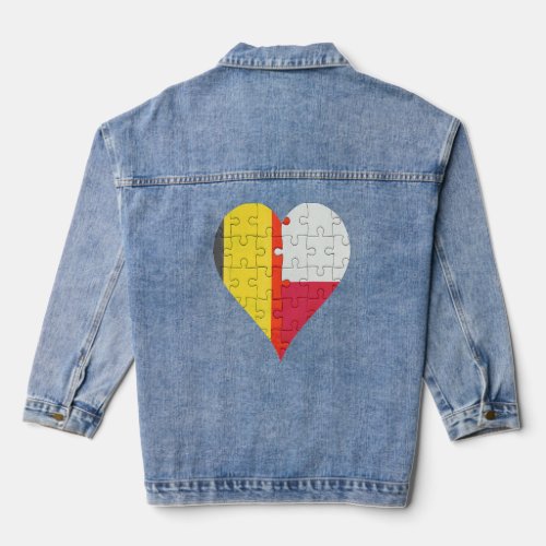 Belgian Polish Flag Heart  Denim Jacket